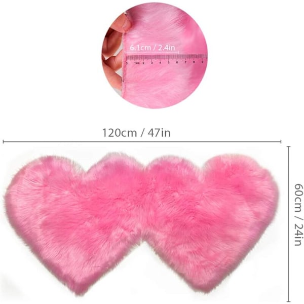 Dubbel Hjärtformad Matta, Fluffig Fuskfårskinnsmatta, Kärleksformad Plyschmatta för Vardagsrum Soffa Golv Sovrum Heminredning, 60 x 120 cm, Rosa