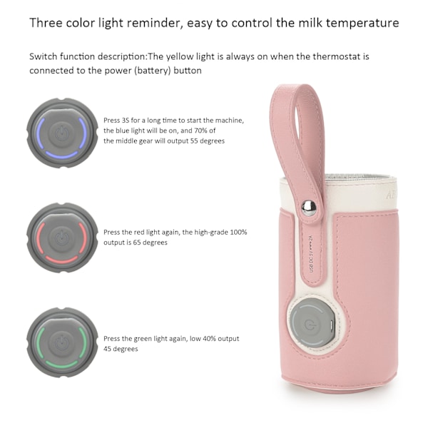 3 Temperaturer Justerbar Bärbar Flaskvärmare, Bärbar Bil Resa Flaskvärmare USB Mjölkvärmare Flaskvärmare(rosa)