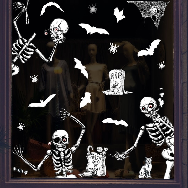 30*60cm*3pcs Halloween Skull Bat Spider Glass Sticker Living Room Bedroom Background Wall Decorative Wall Sticker