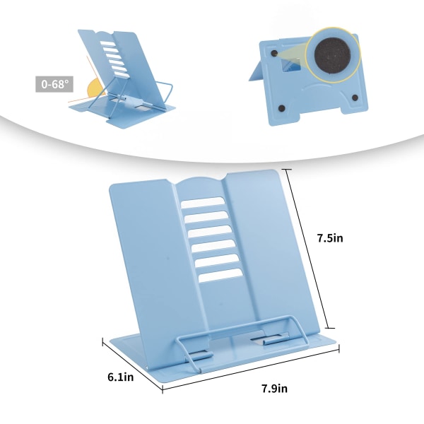 Metallbokhylle bokholder bokhylle brukes til å lese justerbare bokholdere lesing (blå)