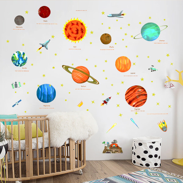 Planet Star Wall Stickers Børneværelse Soveværelse Hjem Dekoration Wall Decals Sæt af 2