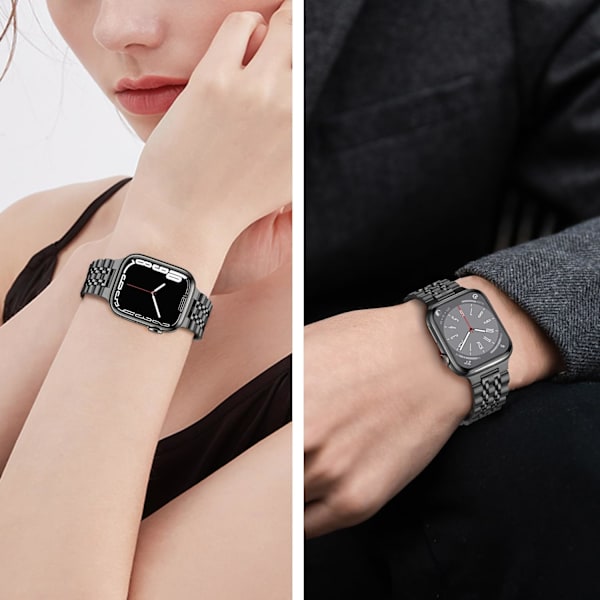 Yhteensopiva Apple Watch -rannekkeiden kanssa 45 mm, 44 mm, 42 mm, miesten ja naisten rannekkeen vaihtoteräksestä valmistettu metalliranneke