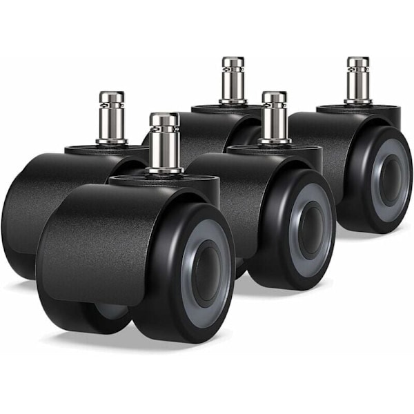 Set med 5 hjul för kontorsstol - 11 x 22 mm - Dubbelhjulsdesign - Repar inte golvet - Diameter: 50 mm