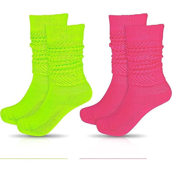 2 paria naisten pehmeitä sukkia Neon neulotut polvisukat Erittäin pitkät sukat Termosukat 80-luvun juhliin Tanssiurheilu Goth Streetwear