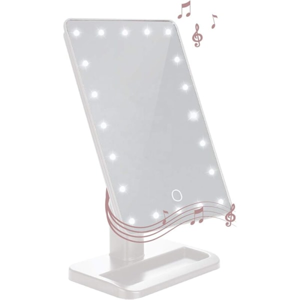 Sminkspegel med Ljus och Bluetooth-högtalare, U-Reflect Beauty LED Trådlös Vridbar Spegel med Bricka (Vit) - RWRadio och Högtalare för Badrum