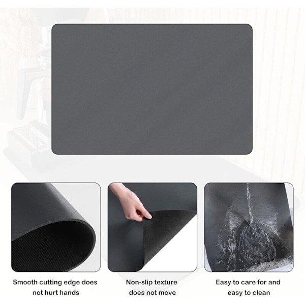 Oppvaskmatte, Superabsorberende Oppvasktørkematte, Hurtigtørkende Nanofiber Vaskematte, Maskinvaskbar Oppvasktørkematte 40 x 30cm (Grå)