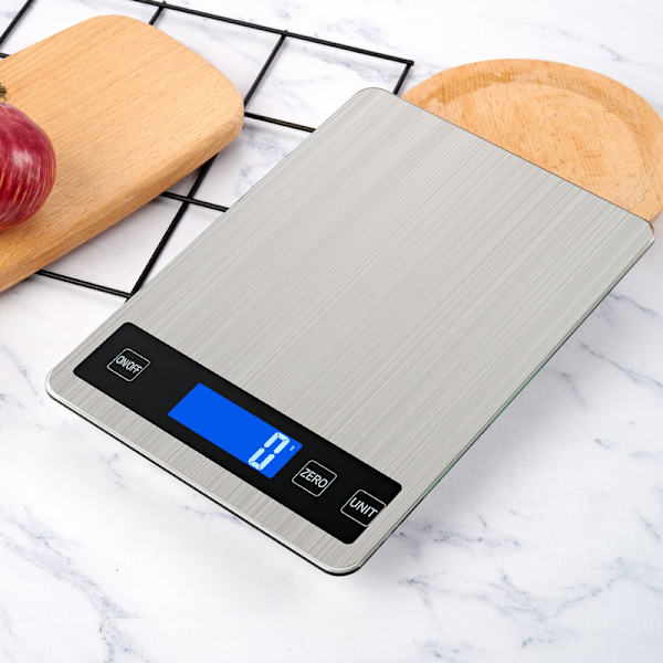 Elektroninen keittiövaaka, tarkkuus 1 g, ruostumattomasta teräksestä valmistettu digitaalinen ruokavaaka, 15 kg / 33 lb kapasiteetti, 23 x 16 cm suuri alusta, taustavalaistu LCD-näyttö, Tempe