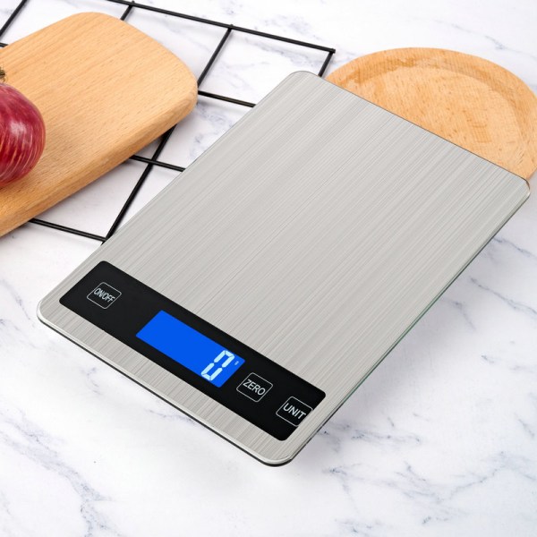 Elektronisk köksvåg, precision 1g rostfritt stål digital matvåg, 15 kg/33 lb kapacitet, 23 x 16 cm stor plattform, bakgrundsbelyst LCD-display, Tempe