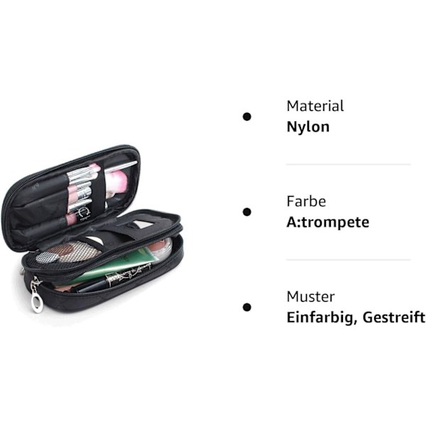 Kvinders Kosmetiske Taske med Spejl Skønhed Makeup Pensel Taske Rejse Sæt Opbevaring Kosmetiske Taske Professionel Multifunktionel 2-Lag Opbevaringstaske (Sort)