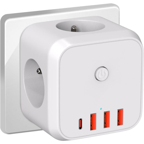 Vägguttagskub, 7 i 1 USB-laddare med 3 AC-uttag, 4000W Elektrisk grenuttag med strömbrytare, idealisk för vardagsrum sovrum kontor