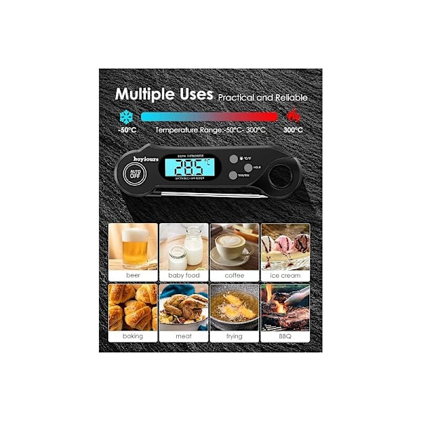 Digital kökstermometer termometer kött med omedelbar avläsning, lång sond, stor LCD-skärm ugnstermometer med dubbel magnet för kött, p