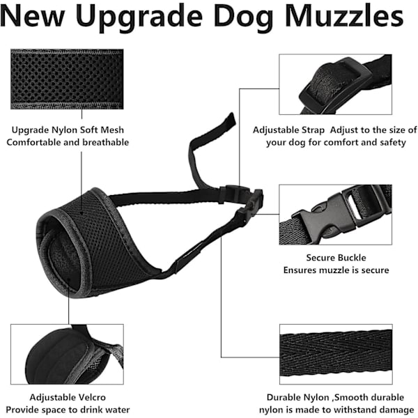 Hundemundkurv, Blød Nylon Anti-Drop Mundkurv, Luftnet Åndbar Drikkelig Hundemundkurv Med Justerbar Sløjfe XL Sort