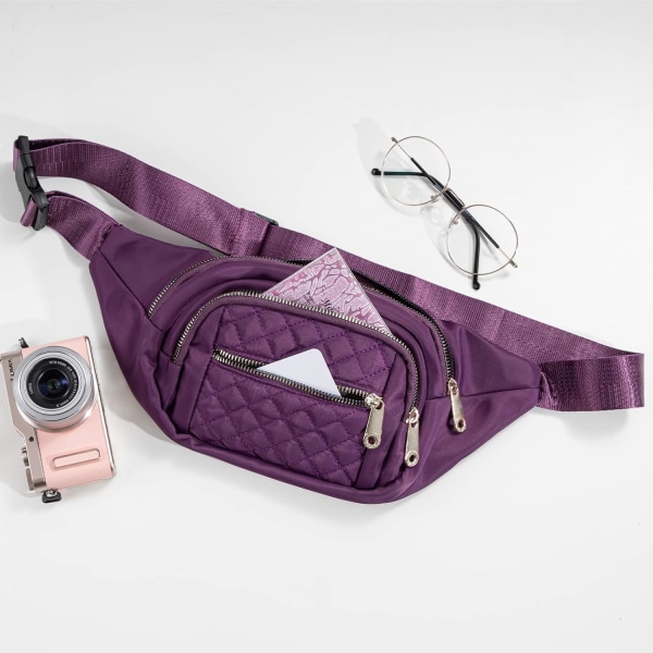 Dame Fanny Pack - Nylon Design - Vanntett Midjeveske - Sports Fitness Reise Arbeid Messenger Bag (Lilla)