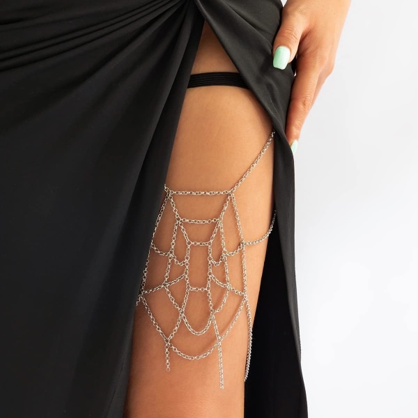 Punk Spider Web Leg Chain Elastic Sexy Thigh Chain Belly Dance Body Chain Summer Beach Wedding Accessories Women