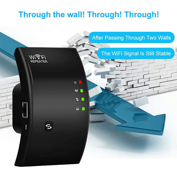 WiFi-repeater, kraftfull WiFi-förstärkare, WiFi-förlängare N300, WiFi Signal Booster, 1 Ethernet-port, täcker upp till 200㎡, enkel att installera, kompatibel med