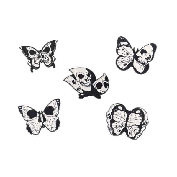 5 stk. Punk Skull Butterfly Moth Emallje Pins Skull Moth broche Taske Tøj Rygsæk Revers Badge Sort Gotisk Insekt Smykker til Børn og Venner