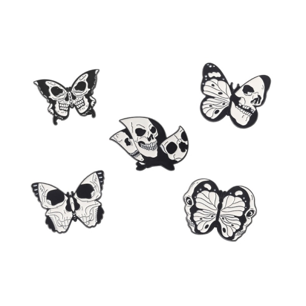 5 stykker Punk Skull Sommerfugl Moth Emalje Pins Skull Moth broche
