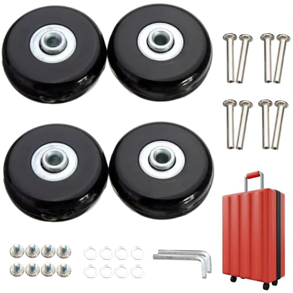 Sett med 4 svingbare reservehjul i gummi for koffert, 45 x 18 mm