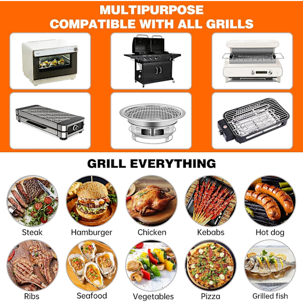Set med 8 grillmatter for grill - 40x33cm - Teflonmatte, non-stick og PFOA-fri - Tåler temperaturer opptil 260°