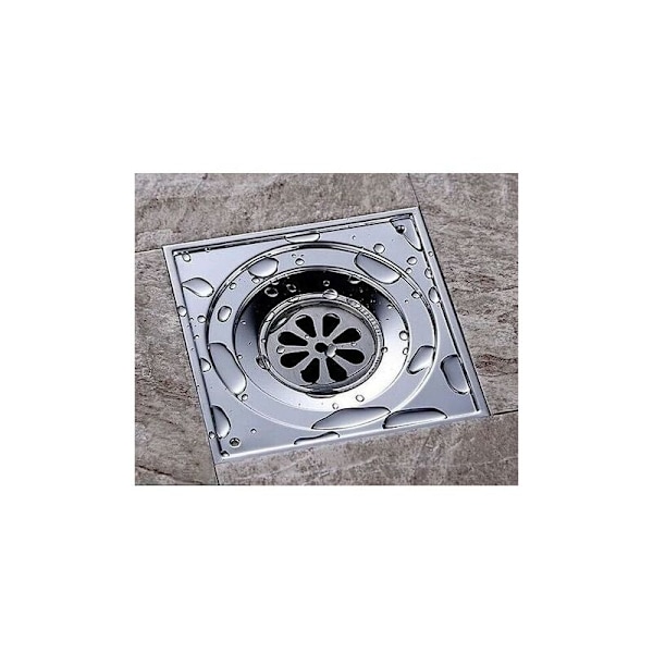 Gulvsluk i rustfritt stål, luktfritt, firkantet baderomssluk med stor kaliber, 150 x 150 mm