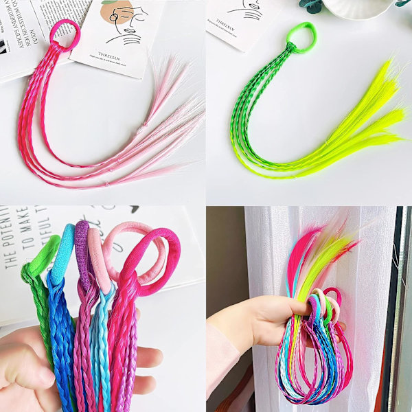 Fletning Hår Farver Piger Flettet Hår Extensions Farverige Børn Flettet Farverige Hår Extension med Elastisk Reb Bånd til Kvinder Tilbehør Dekoration