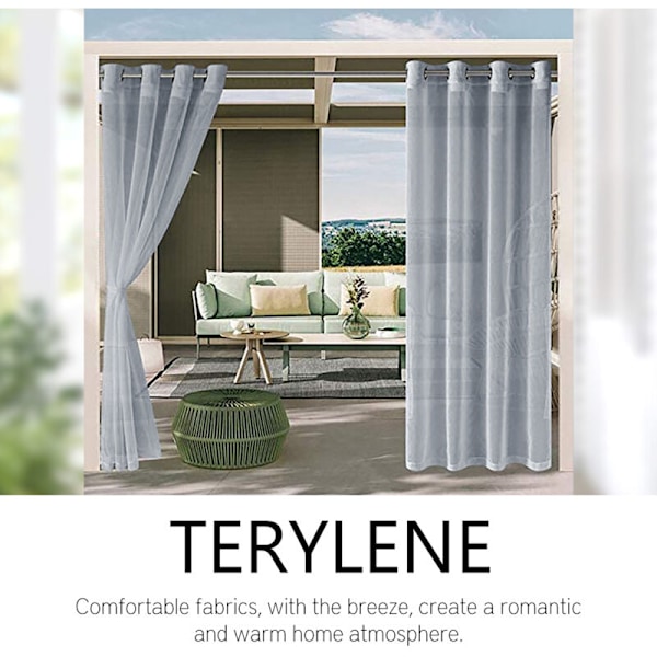 Sett med 2 enkle og vanntette moderne gardiner i en ensfarget Trilon transparent perforert for sol- og UV-beskyttelse