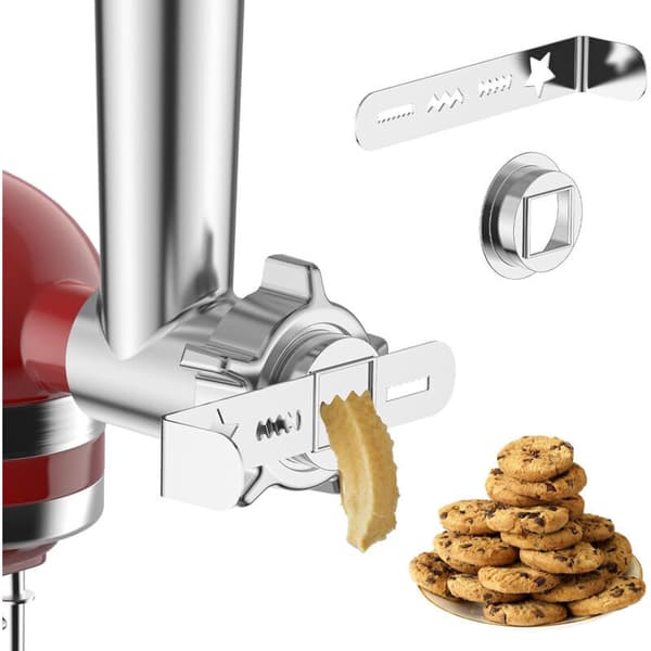 Cookie Cutter-tilbehør i rustfrit stål med 4 former til Kitchenaid-kværne, Cookie Cutter-tilbehør med forbindelsesring til Bosch-kværne, Perf