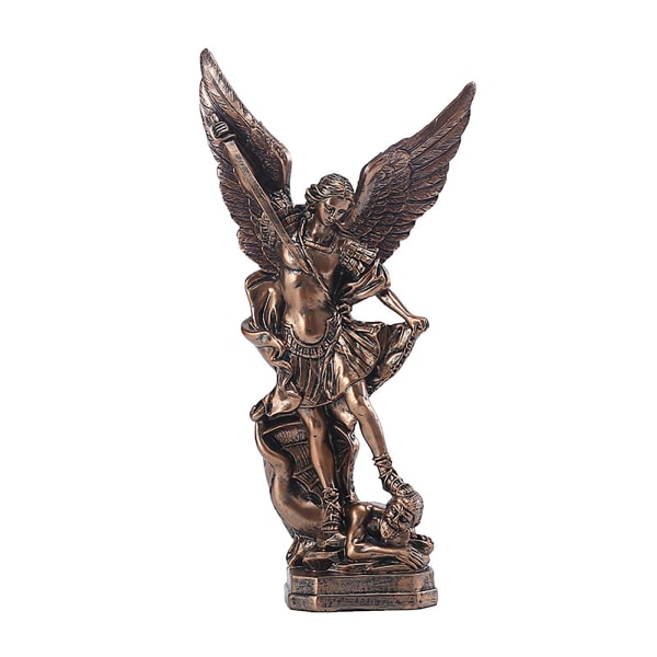 12.5in St . Michael San Miguel Arcangel Staty Religiös samlarobjekt Battle Angel Skulptur Kristna katolska figurer ( brons )