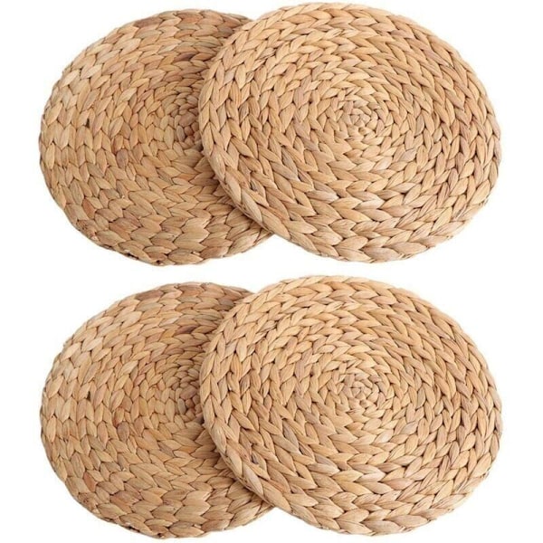 Pöytätabletit, 4 kpl, luonnonmukainen vesihyasintti, pyöreät pöytätabletit, 30 cm, käsin kudottu, korkealaatuinen keittiöön, ravintolaan, ruokapöytään