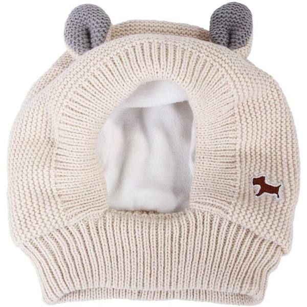 Stickad hundmössa, vinterhundbalaclava med söta öron, lämplig för normala och stora hundar (cirka 30-50 kg), skydda hundens huvud från vinterkyla