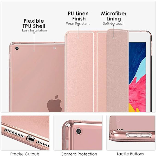 iPad 10.2 Etui (Rose Gold, iPad Ikke Medfølger) til 2021 iPad 9. generation/2020 8. generation iPad/2019 7. generation iPad, Blød Mat Bagside Tynd S