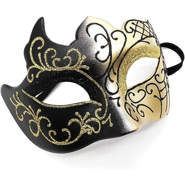 Sort og guld - Venetiansk maske, maske til maskerade, venetiansk maske til cosplay, karneval, temafester, til mænd og kvinder.