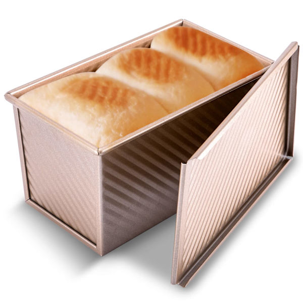 Brødform med låg, 1 lb dejkapacitet Non-Stick bageform til bagning af brød, bølgepap brød toastboksform i kulstofstål til bagning af brød, guld
