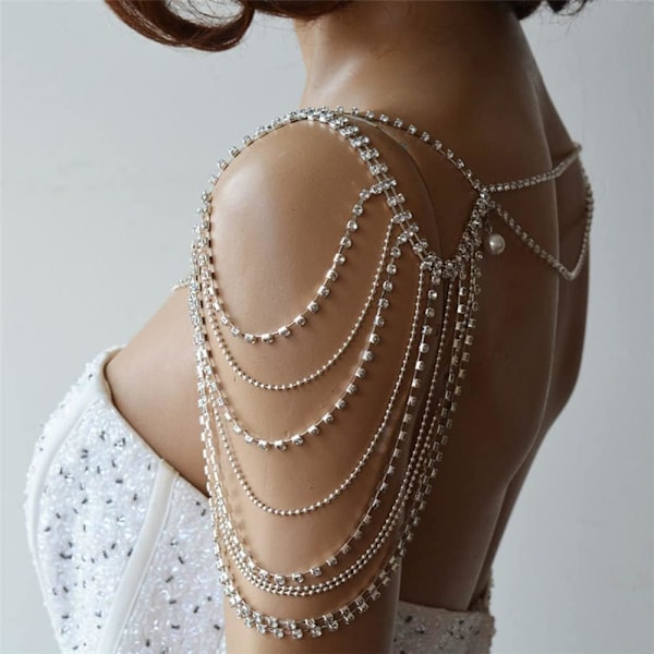 Sølv Rhinestone Stropper Body Chain Kvast BH Kæde Body Smykker Bryllup Arm Kæde Kvinder Piger Sommer Bikini Body Kvast