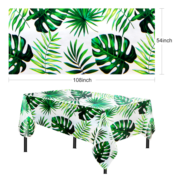 Timeless Beauty 137x274cm Rectangular Tablecloth Palm Leaf Indoor Outdoor Waterproof with Umbrella Hole and Zipper Closure for Patio Garden Parties