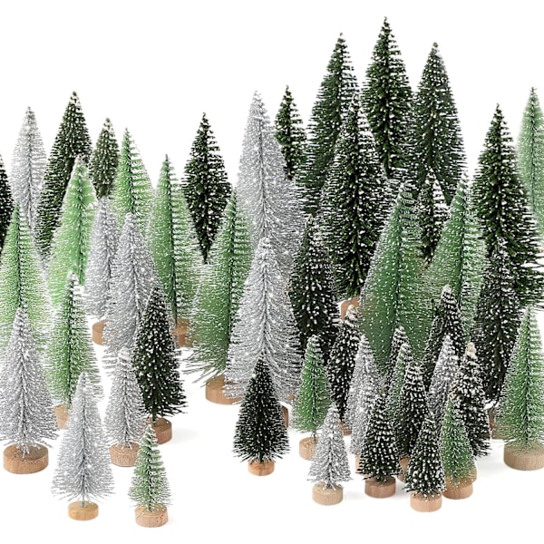 Mini julgran - Konstgjord julgran Flaskrengöringsjulgran, Sisal snöträd med träbas för juldekoration Julpar