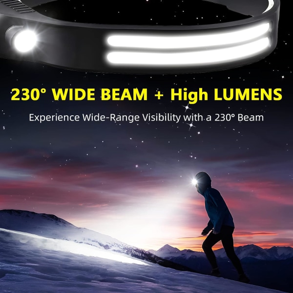 Oppladbar hodelykt 2 stykker - 230° COB Super Bright pannelampe, Voksen-hattlampe, USB C-lommelykt med hodebånd for arbeid, fotturer, løping, leir