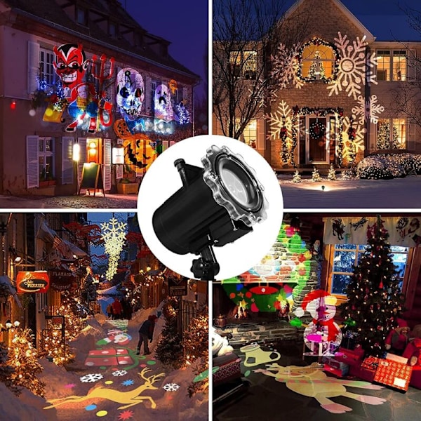 Jul LED-projektor för utomhusbruk, vattentät projektor med fjärrkontroll, jul- och Halloween-dekorationsprojektor för inomhusfestival
