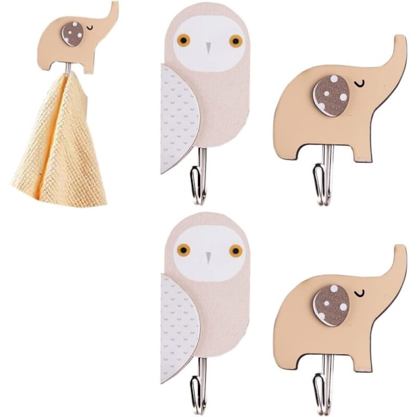 4 kappaletta koukku liimakiinnitteinen seinäkoukku puukoukku pyyhkeen ripustus kylpyhuone takki ovi lasten makuuhuoneeseen eläimet liimakiinnitteiset koukut koristelu koristelu
