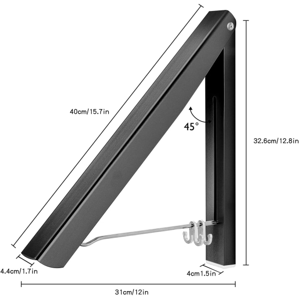 Sammenleggbar veggkleshenger (svart), sammenleggbar klesorganisator plassbesparende skinne for vaskerom, stue, soverom, bad, balkong