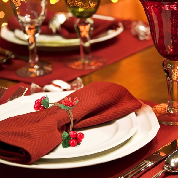 12 stk juleservietringe, rød bær servietholder rustik serviet