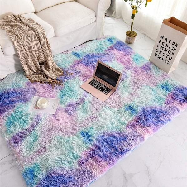 Mjuk fluffig matta för pojkar flickor sovrum plantskola sovsal vardagsrum, Tie Dye fluffig sängmatta färgglad abstrakt inomhus plysch plysch golvmatta (2x3