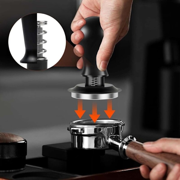 Tamper 51mm, Kaffepuckpress med vågig rostfri bas, tryckreglering, Tamper à Espresso för Barista-set