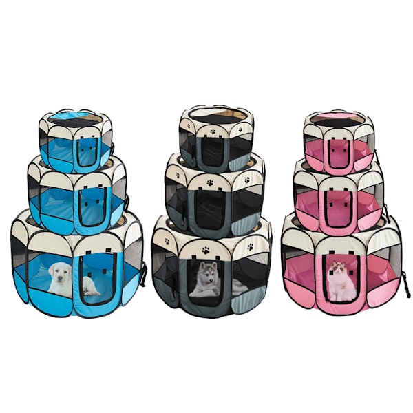 Sammenleggbart kjæledyrtelt 8 panel mesh valpehus hundehus - L 114x114x58cm - Rosa