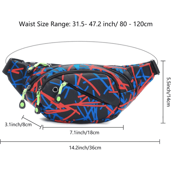 Bum Bag Bæltetaske Fanny Pack, Fashion Bumbag Til Kvinder Mænd, 4 Lommer Justerbar Bæltetaske Til Løb Vandring  Sort