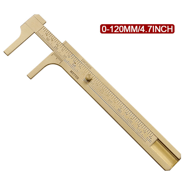 Kannettavat messinkiset vernier-työntömitat, retro metallinen viivain kaksoisasteikolla mm/tuuma 0-120mm