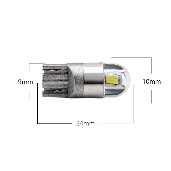 10 stk hvite T10 501 W5W 194 168 2825 LED-pære 2-3030-SMD for bilens interiørlys for dashbord sidelys skiltlys pære (DC 12V)