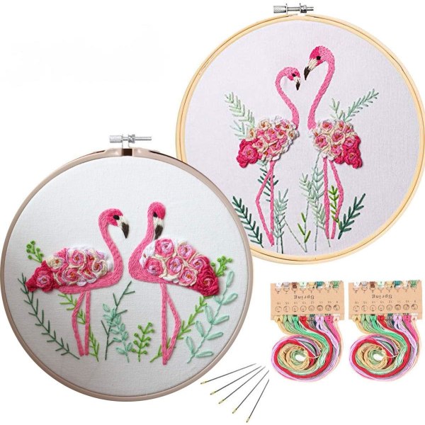 Begynder Flamingo Broderikit, Mønstret Korssting Kit, Sæt med 2