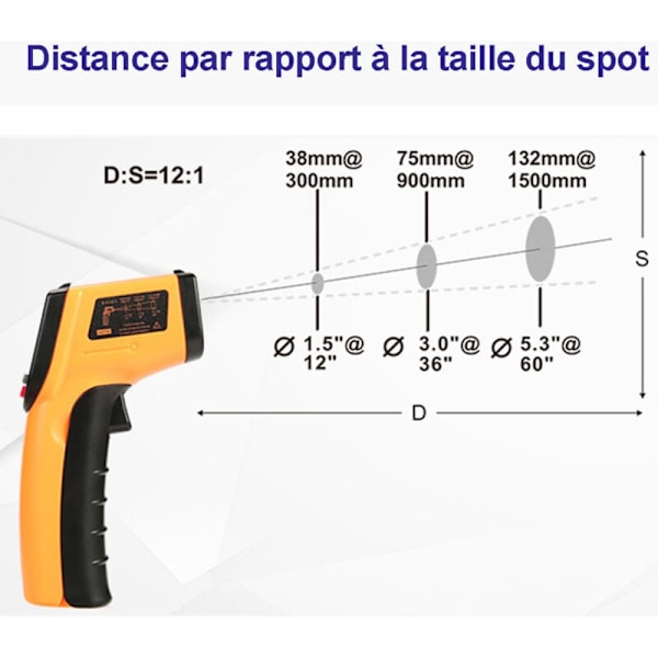 Infraröd termometer, Laser kontakt Infraröd termometer från -50 ° C till 400 ° C, bakgrundsbelyst LCD-skärm (ej för människor)