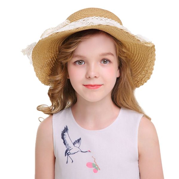 Liten flicka barn sommar halm hatt bred brätte floppy strand sol visir hatt